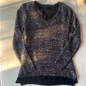 Apt 9 Black Gray Sparkle Sequins Layered Sweater